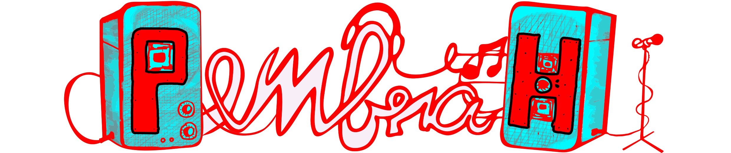 Red and cyan Pombrah logo variant designed for a dark background