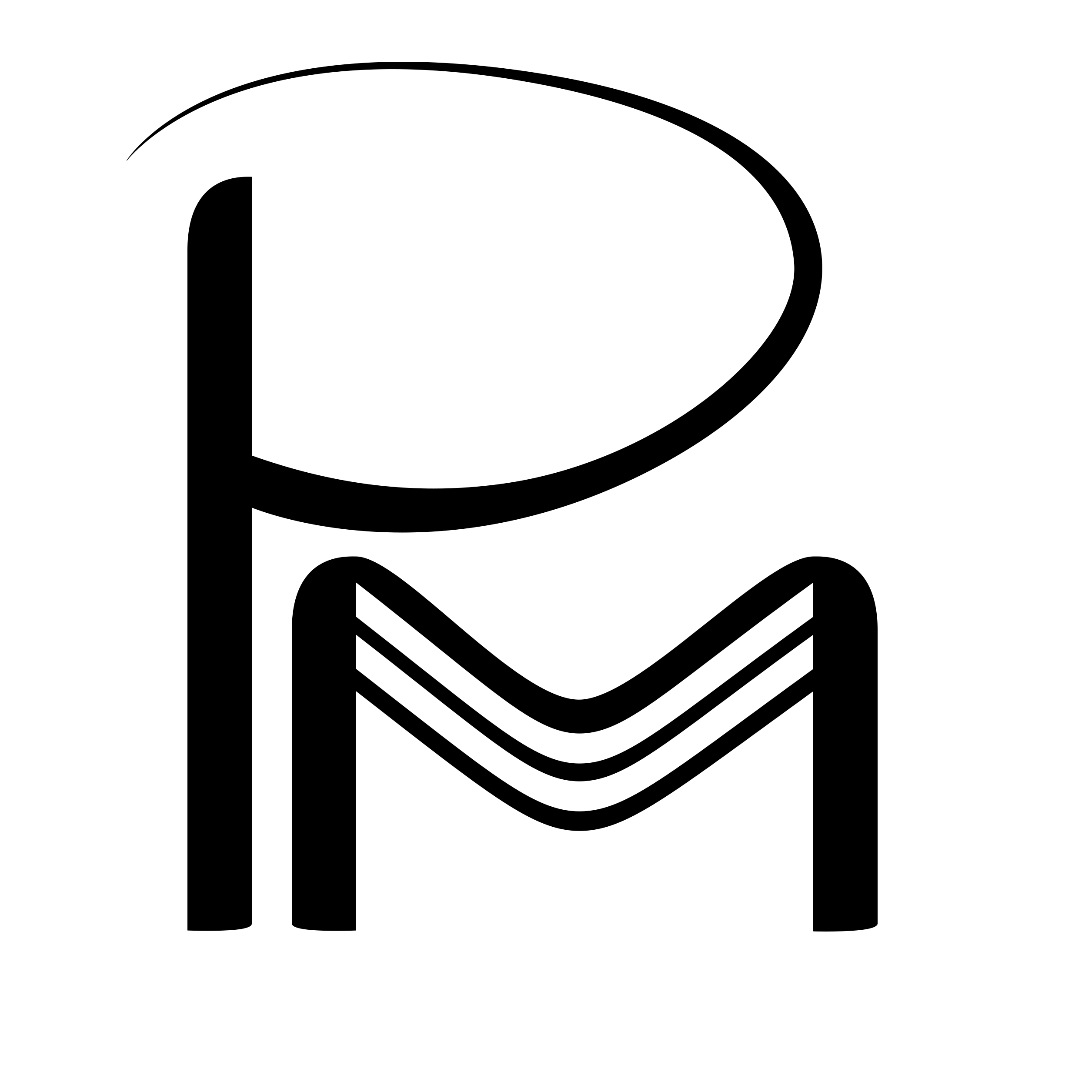 Work-in-progress black PM monogram combining a sweeping P with a structured M